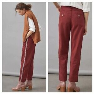 Anthropologie NWT Women's Boho Red Cropped Pants with Embroidered Trim- Size‎ 4